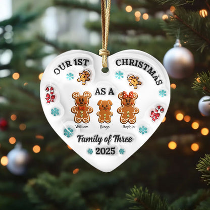 Personalized heart ceramic ornament with custom family cookies design, a unique Christmas gift.