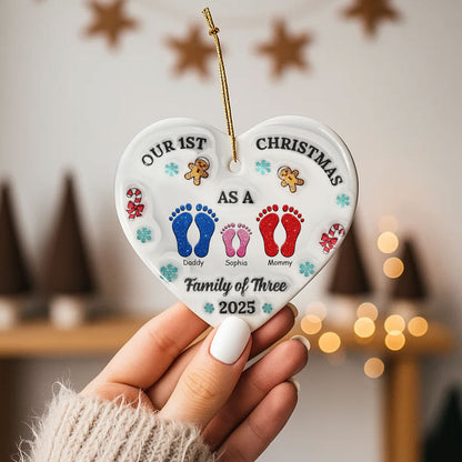 Personalized heart ceramic ornament, a custom Christmas gift for family.