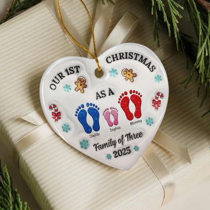 Personalized heart ceramic ornament, a custom Christmas gift for family.