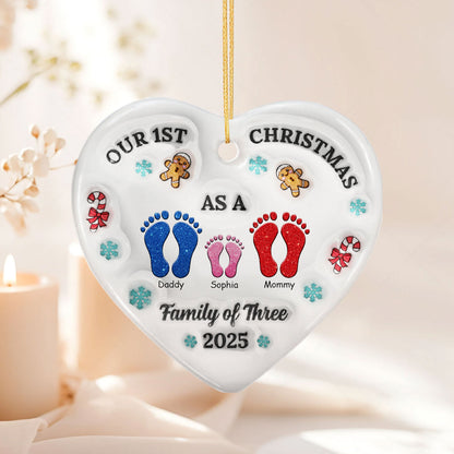 Personalized heart ceramic ornament, a custom Christmas gift for family.