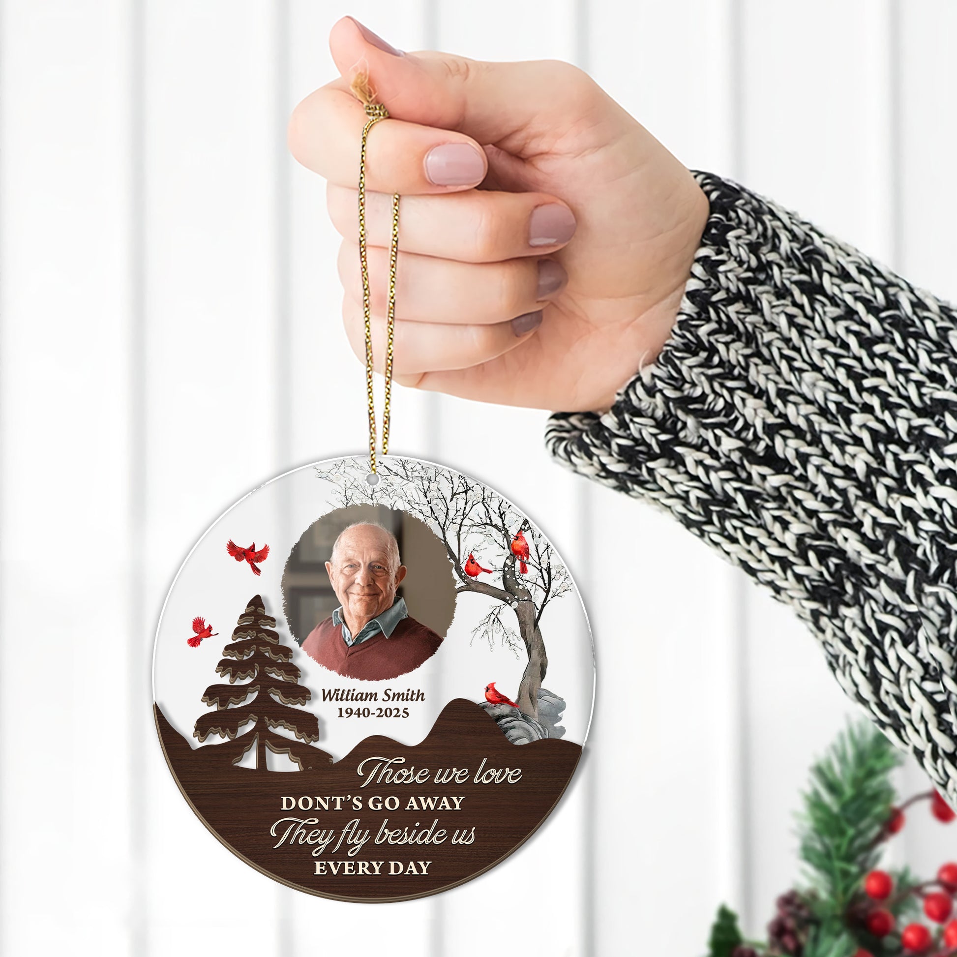 Christmas in Heaven personalized window suncatcher ornament with memorial poem and cardinal.
