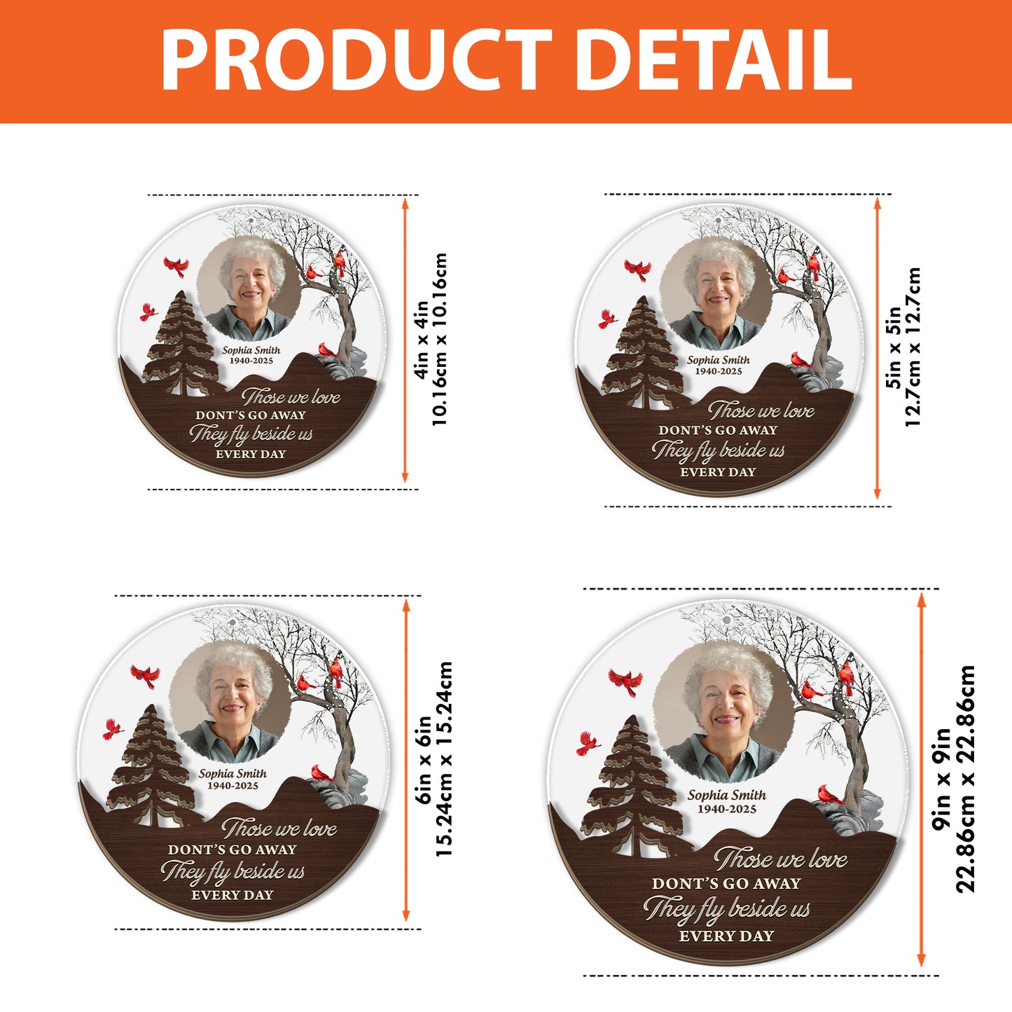 Christmas in Heaven personalized window suncatcher ornament with memorial poem and cardinal.