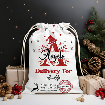Custom photo Christmas letter bag, a personalized sack for family gifts this holiday season.