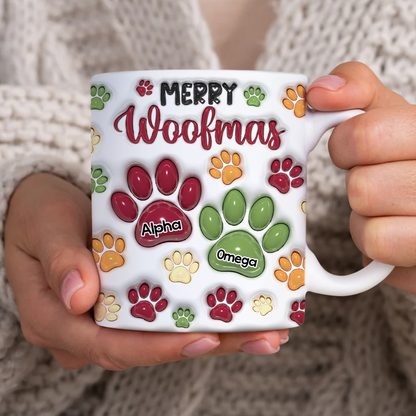 Personalized Christmas Paws Mug: Custom coffee mug with 3D paw print effect.