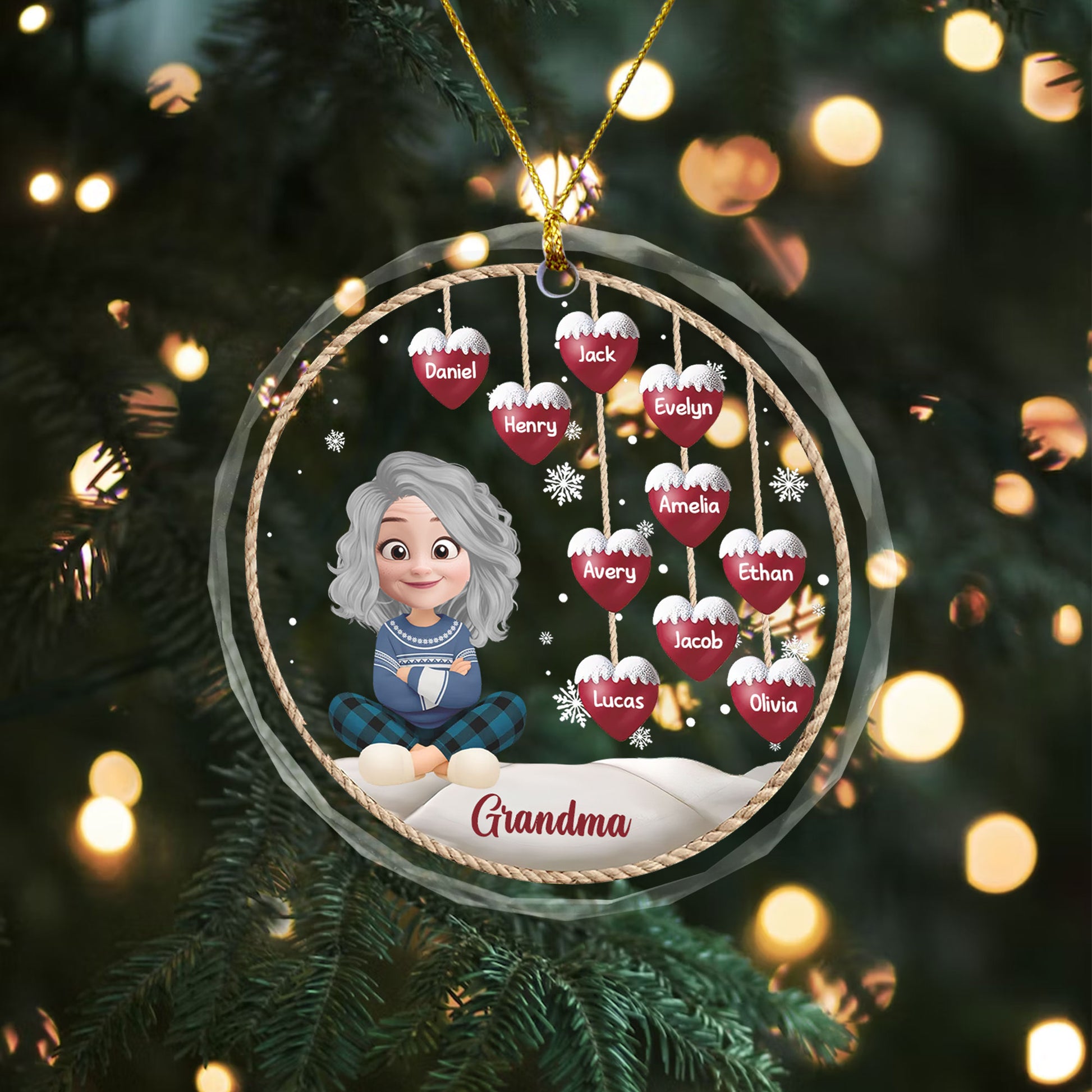 Personalized Snowman Grandma Christmas Ornament - a unique, custom holiday gift.