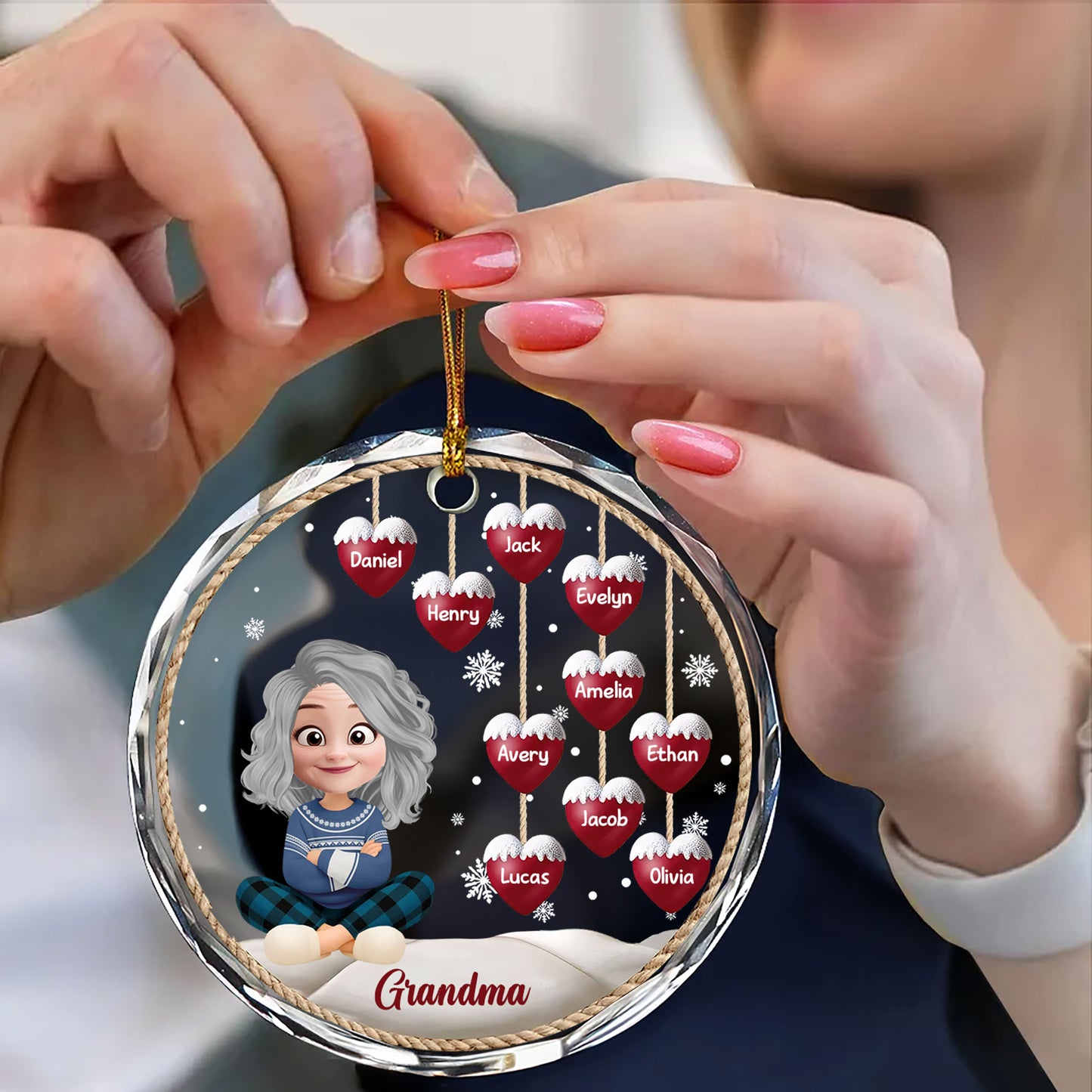 Personalized Snowman Grandma Christmas Ornament - a unique, custom holiday gift.
