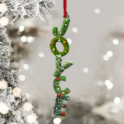 Personalized Christmas tree alphabet family ornament. Custom shaped 2-layered wood decoration for the holidays.