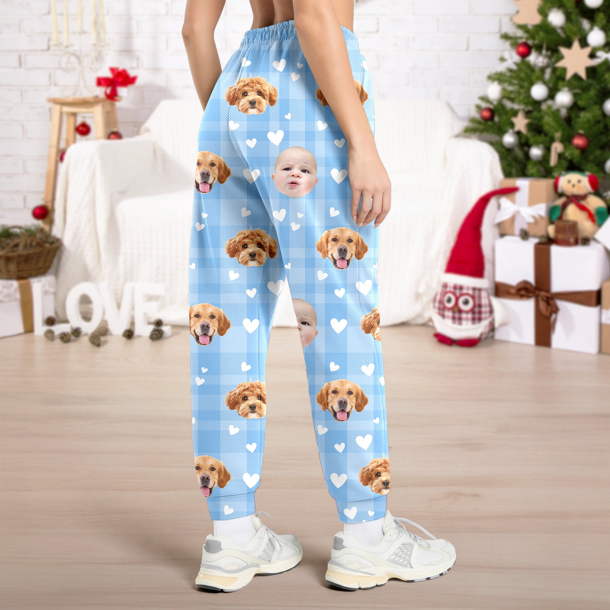 Personalized Christmas pajama pants with custom face photo. A unique Christmas gift idea.