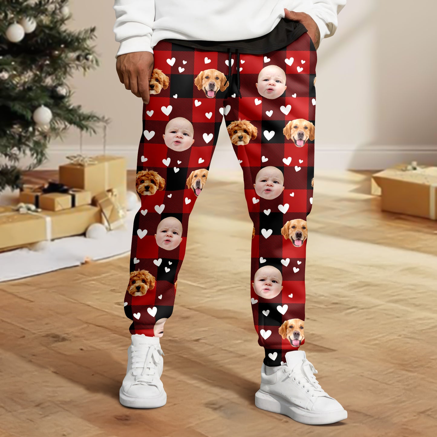 Personalized Christmas pajama pants with custom face photo. A unique Christmas gift idea.