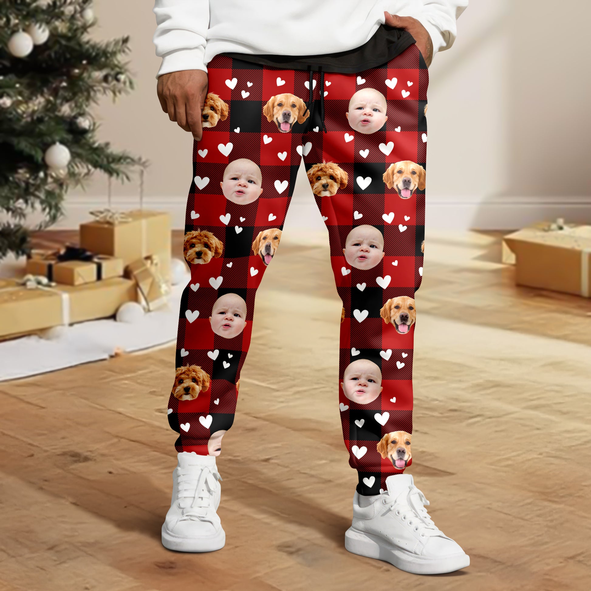 Personalized Christmas pajama pants with custom face photo. A unique Christmas gift idea.
