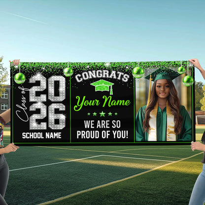 Class Of 2026 Diamond Graduate Style Personalized Banner - Graduation Decor