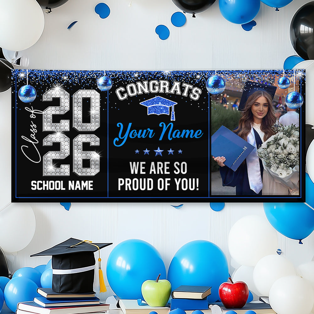 Class Of 2026 Diamond Graduate Style Personalized Banner - Graduation Decor
