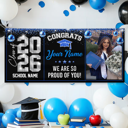 Class Of 2026 Diamond Graduate Style Personalized Banner - Graduation Decor