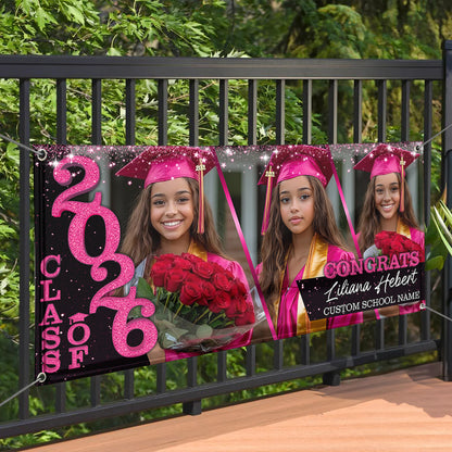 Class Of 2026 Glitter Graduate Style Personalized Banner - Graduation Decor
