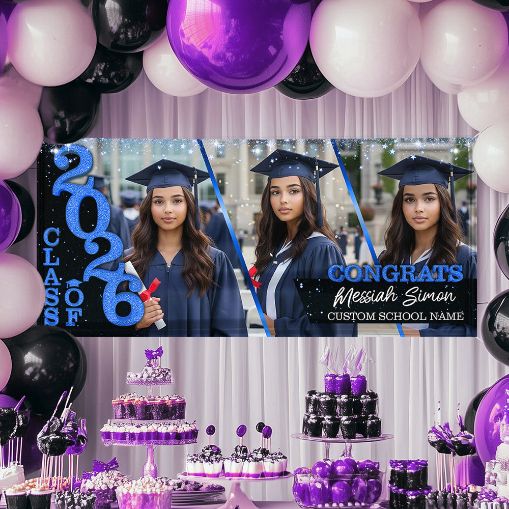 Class Of 2026 Glitter Graduate Style Personalized Banner - Graduation Decor