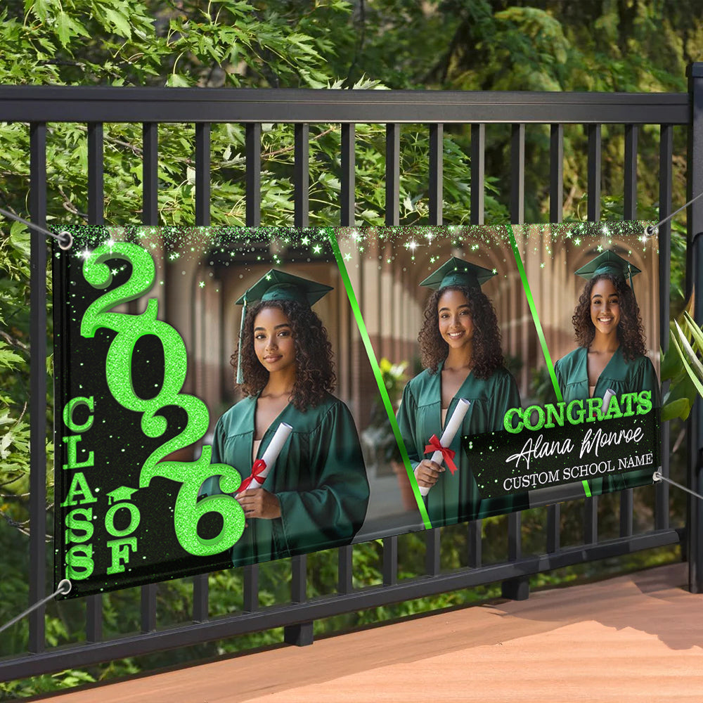 Class Of 2026 Glitter Graduate Style Personalized Banner - Graduation Decor