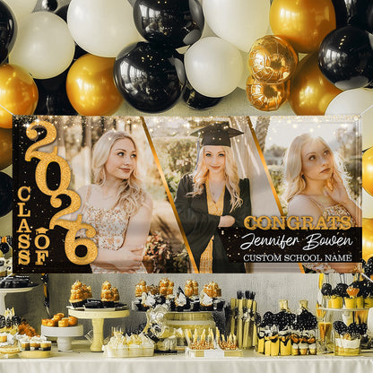 Class Of 2026 Glitter Graduate Style Personalized Banner - Graduation Decor