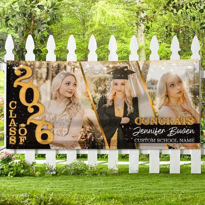 Class Of 2026 Glitter Graduate Style Personalized Banner - Graduation Decor