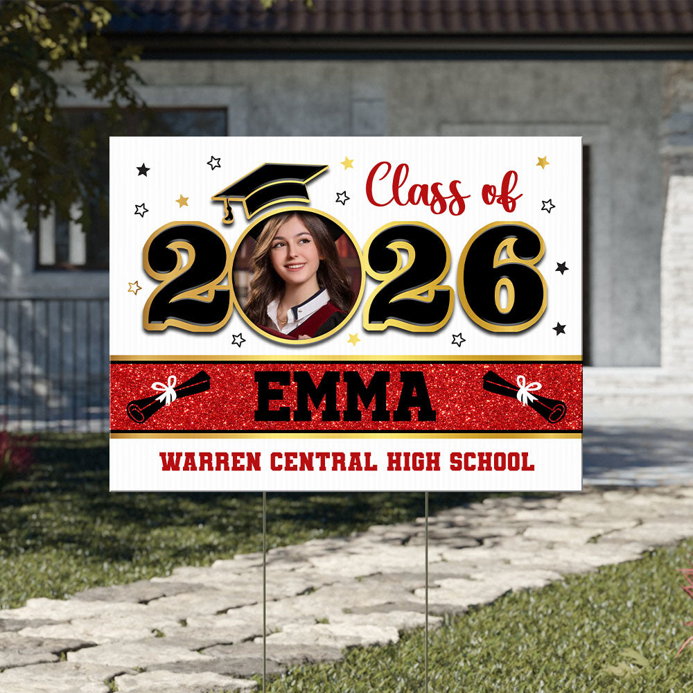 Class Of 2026 Lawn Sign, Graduation Gift - Personalized Graduation Yarn Sign With Stake