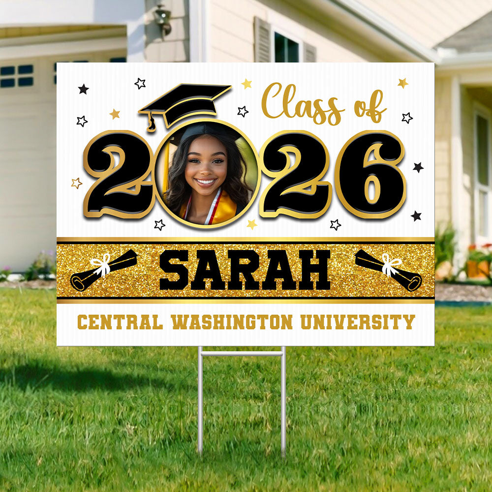 Class Of 2026 Lawn Sign, Graduation Gift - Personalized Graduation Yarn Sign With Stake