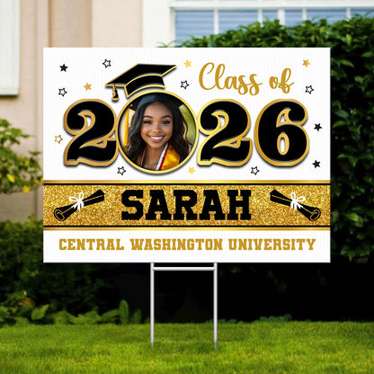 Class Of 2026 Lawn Sign, Graduation Gift - Personalized Graduation Yarn Sign With Stake