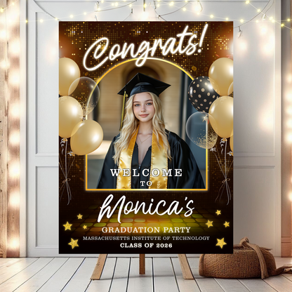Class of 2026 Personalized Graduation Welcome Sign with custom photo. A great graduation gift idea.