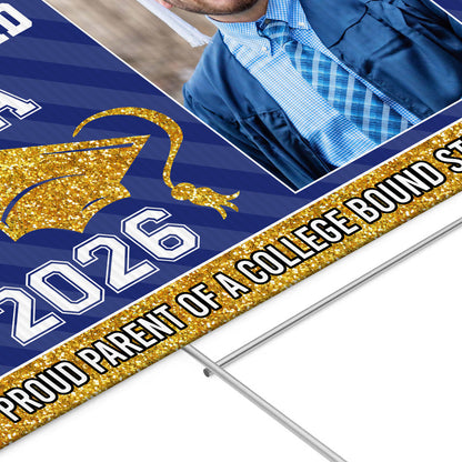 Personalized "College Bound 2026" lawn sign, a unique graduation yarn sign gift with stake, perfect for celebrating graduation.
