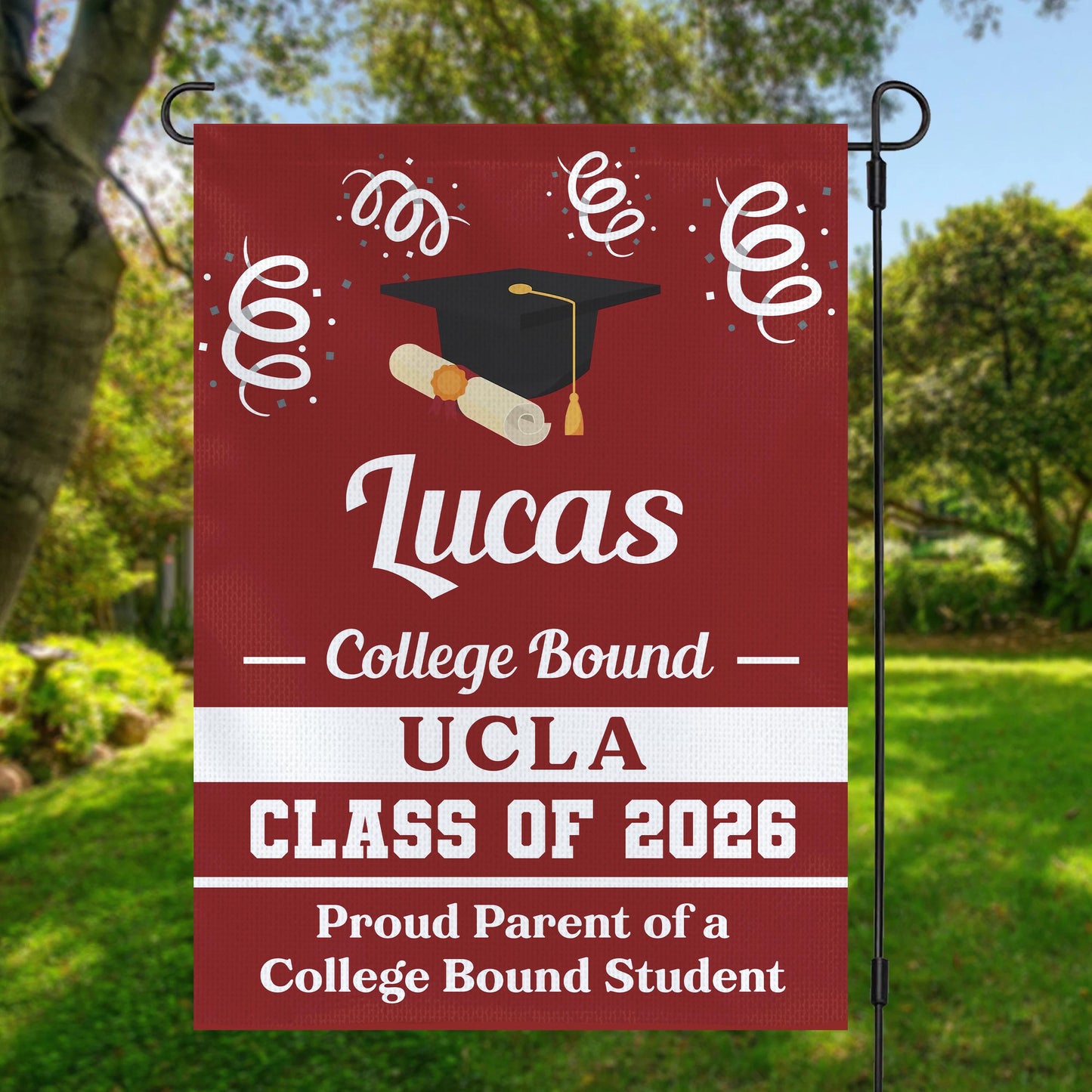 Personalized College Bound Graduation Garden Flag - Class of 2026, with [Sport] design.