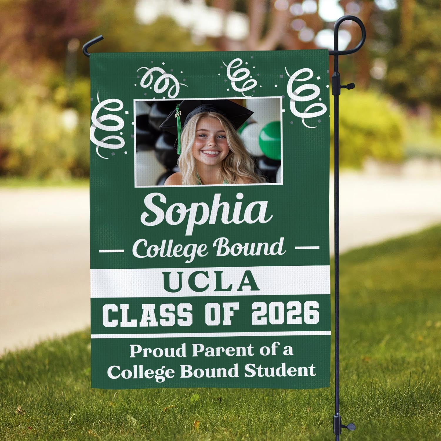 Personalized College Bound Graduation Garden Flag - Class of 2026, with [Sport] design.