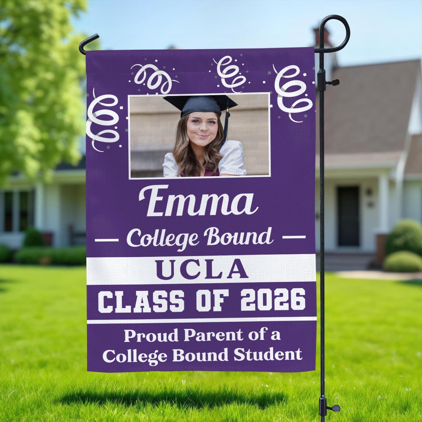 Personalized College Bound Graduation Garden Flag - Class of 2026, with [Sport] design.