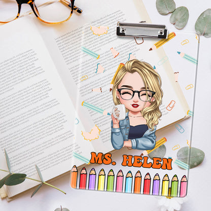 Custom acrylic clipboard with teacher's name, perfect back-to-school teacher gift.
