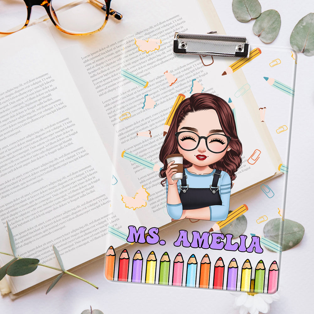Custom acrylic clipboard with teacher's name, perfect back-to-school teacher gift.