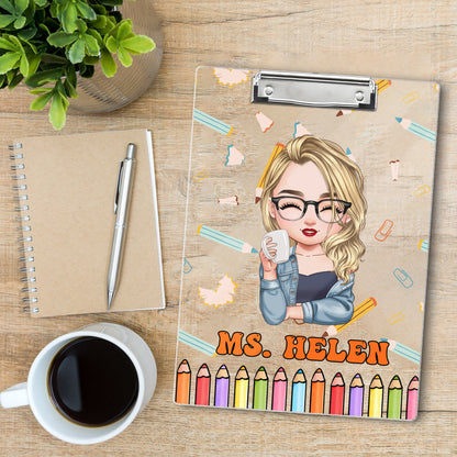 Custom acrylic clipboard with teacher's name, perfect back-to-school teacher gift.
