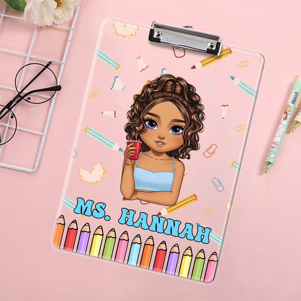 Custom acrylic clipboard with teacher's name, perfect back-to-school teacher gift.