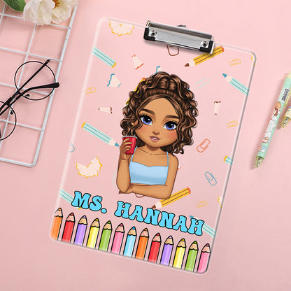 Custom acrylic clipboard with teacher's name, perfect back-to-school teacher gift.