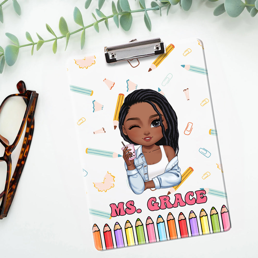 Custom acrylic clipboard with teacher's name, perfect back-to-school teacher gift.