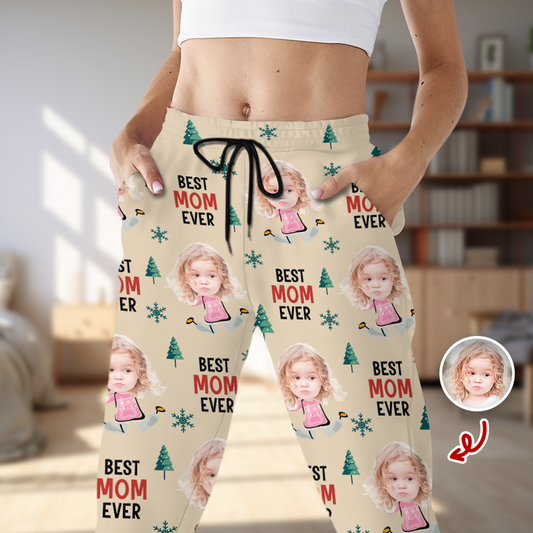 Custom face photo pajama pants - "Best Dad Ever" Christmas gift.