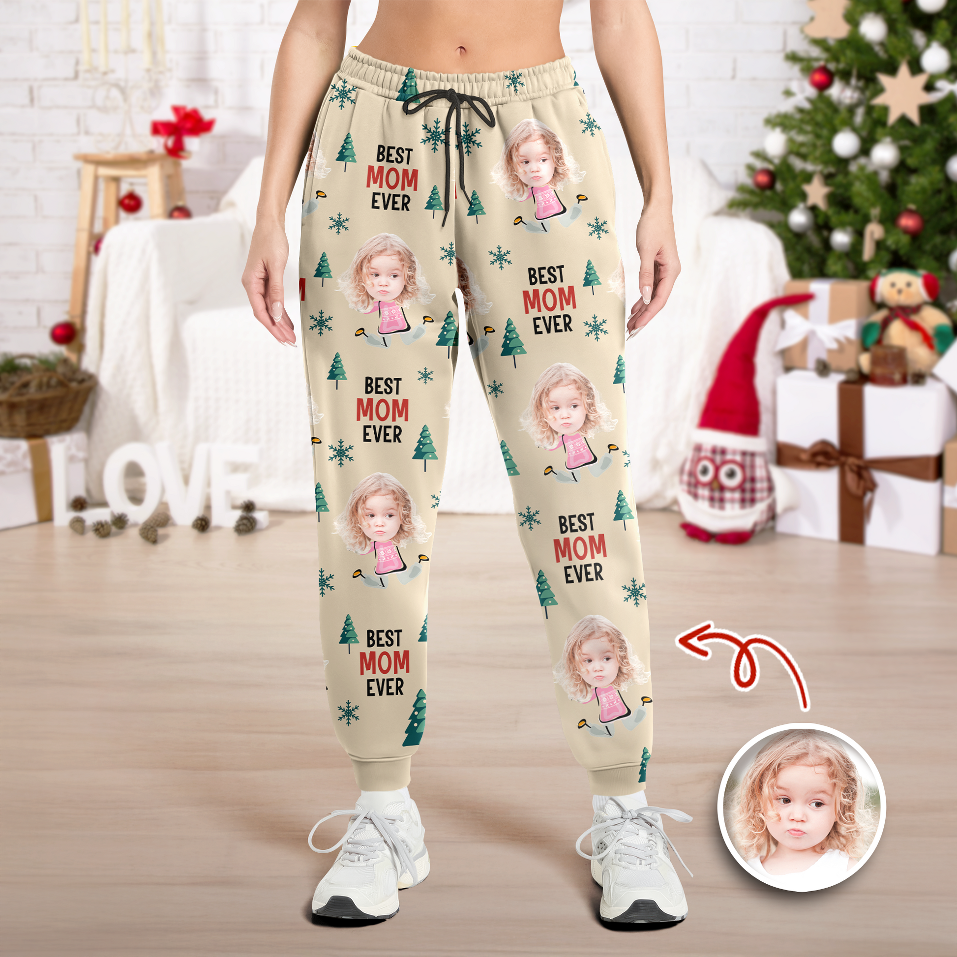 Custom face photo pajama pants - "Best Dad Ever" Christmas gift.