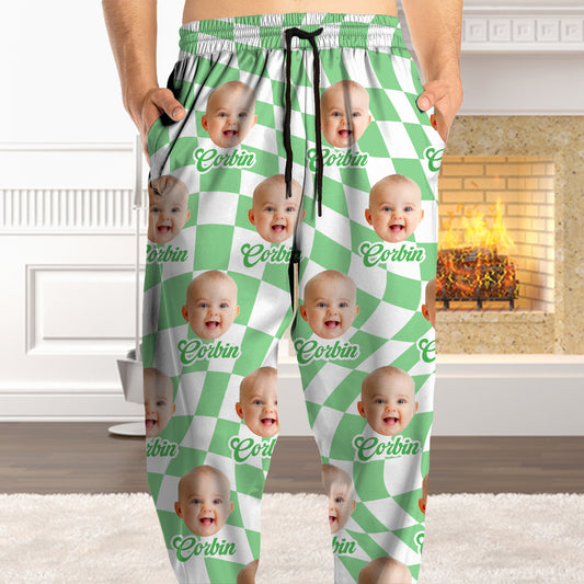 Custom face photo pajama pants, personalized Christmas gift.