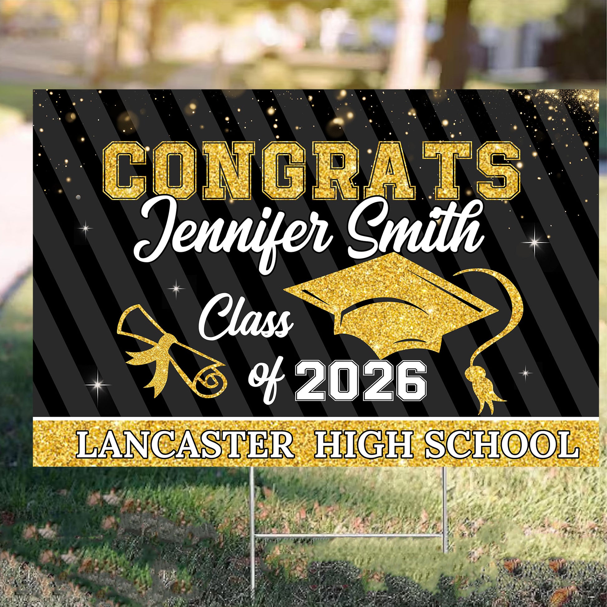 Personalized Congrats Class of 2026 Lawn Sign - a unique graduation yard decoration with stake.