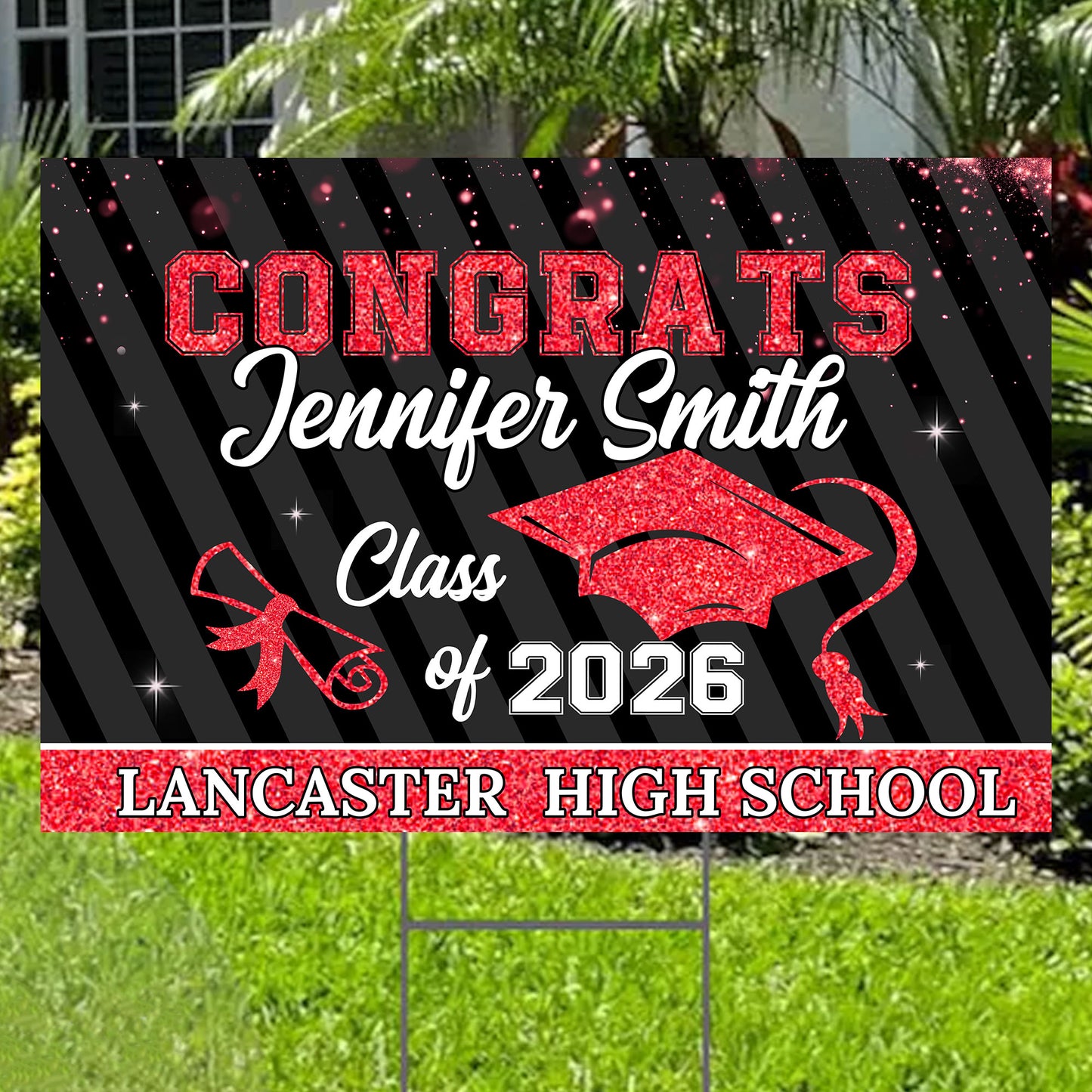 Personalized Congrats Class of 2026 Lawn Sign - a unique graduation yard decoration with stake.