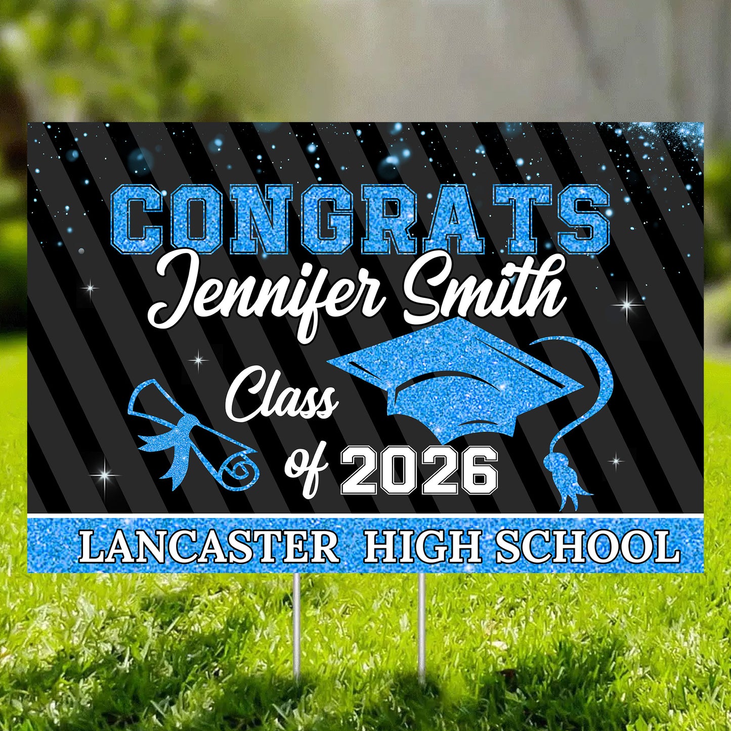 Personalized Congrats Class of 2026 Lawn Sign - a unique graduation yard decoration with stake.