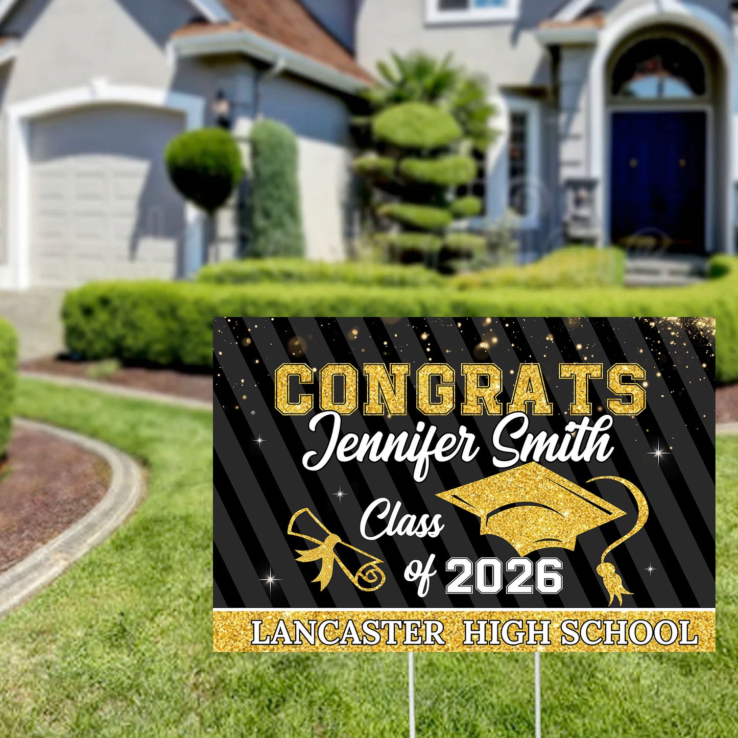 Personalized Congrats Class of 2026 Lawn Sign - a unique graduation yard decoration with stake.