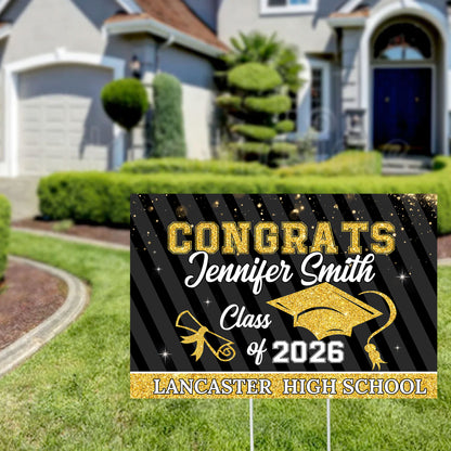 Personalized Congrats Class of 2026 Lawn Sign - a unique graduation yard decoration with stake.