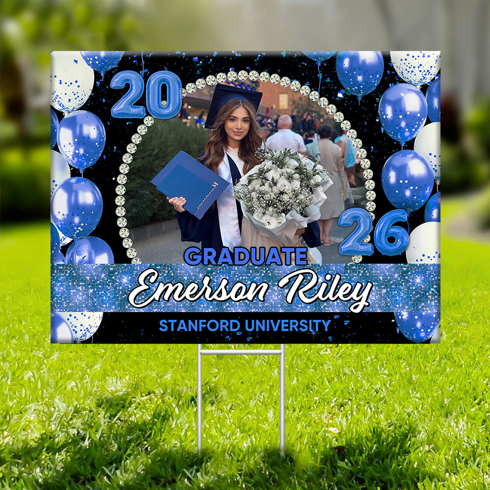 Personalized Congrats Graduation 2026 lawn sign, red yarn with yard stake.