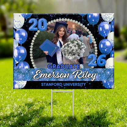 Personalized Congrats Graduation 2026 lawn sign, red yarn with yard stake.
