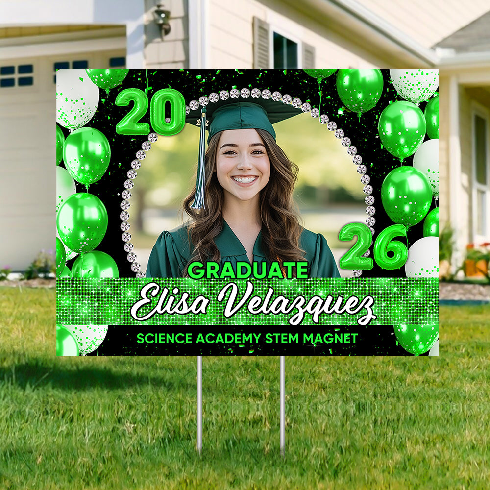 Personalized Congrats Graduation 2026 lawn sign, red yarn with yard stake.