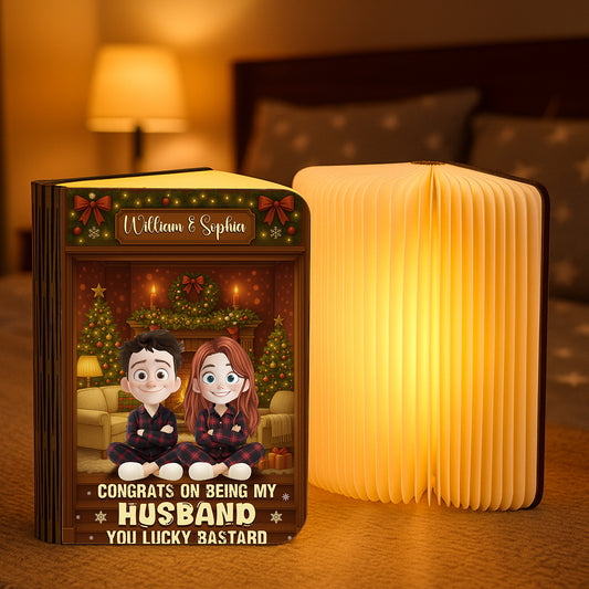 Congrats My Husband Personalized Book Lamp - A unique, custom gift for a special husband.