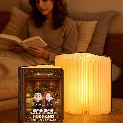 Congrats My Husband Personalized Book Lamp - A unique, custom gift for a special husband.