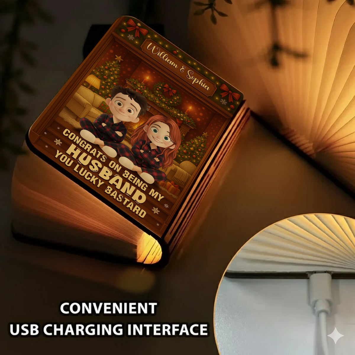 Congrats My Husband Personalized Book Lamp - A unique, custom gift for a special husband.